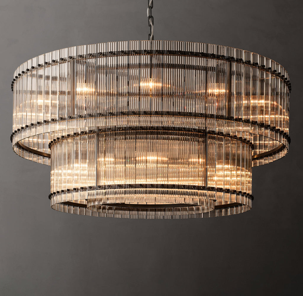 Sculptural San Marco Glass Two-Tier Round Chandelier – 60" Bronze — view 1