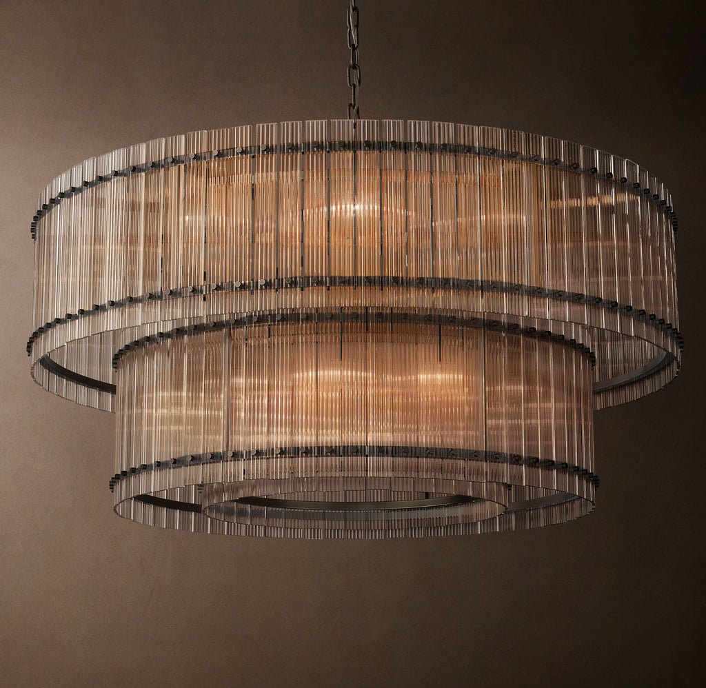 Sculptural San Marco Glass Two-Tier Round Chandelier – 60" Bronze — view 4