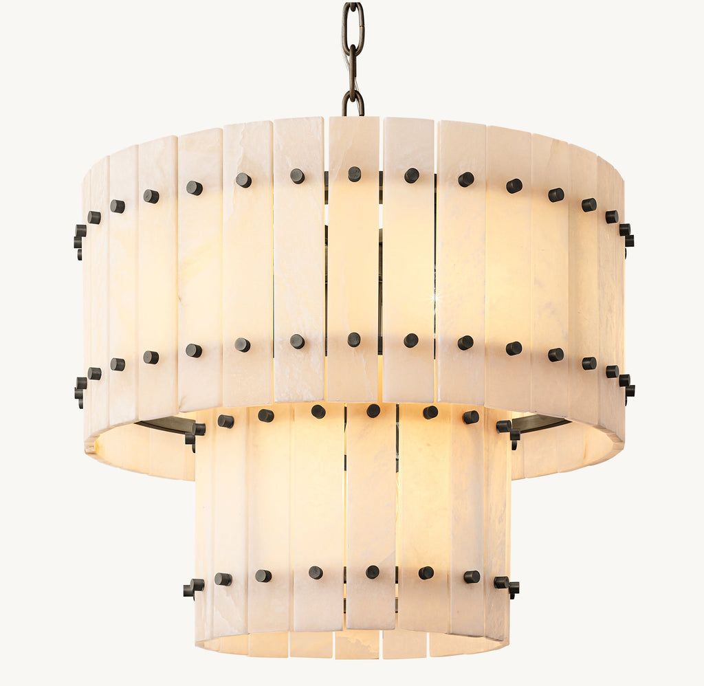 Sculptural San Marco Alabaster Two-Tier Round Chandelier – 22" Bronze — view 2