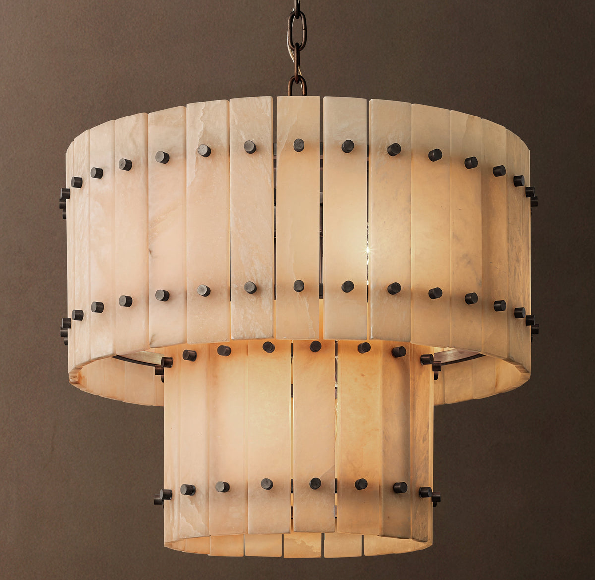 Sculptural San Marco Alabaster Two-Tier Round Chandelier – 22" Bronze — view 3