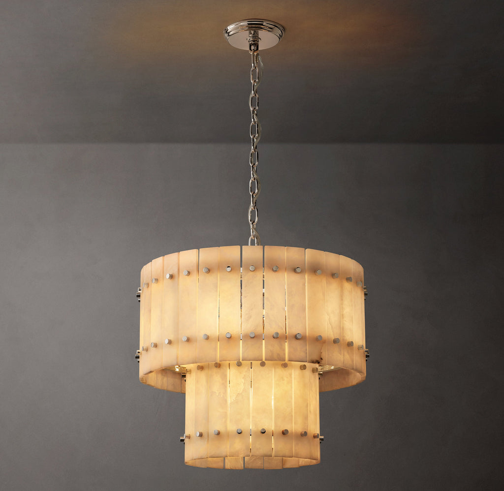Sculptural San Marco Alabaster Two-Tier Round Chandelier – 22" Polished Nickel — view 1