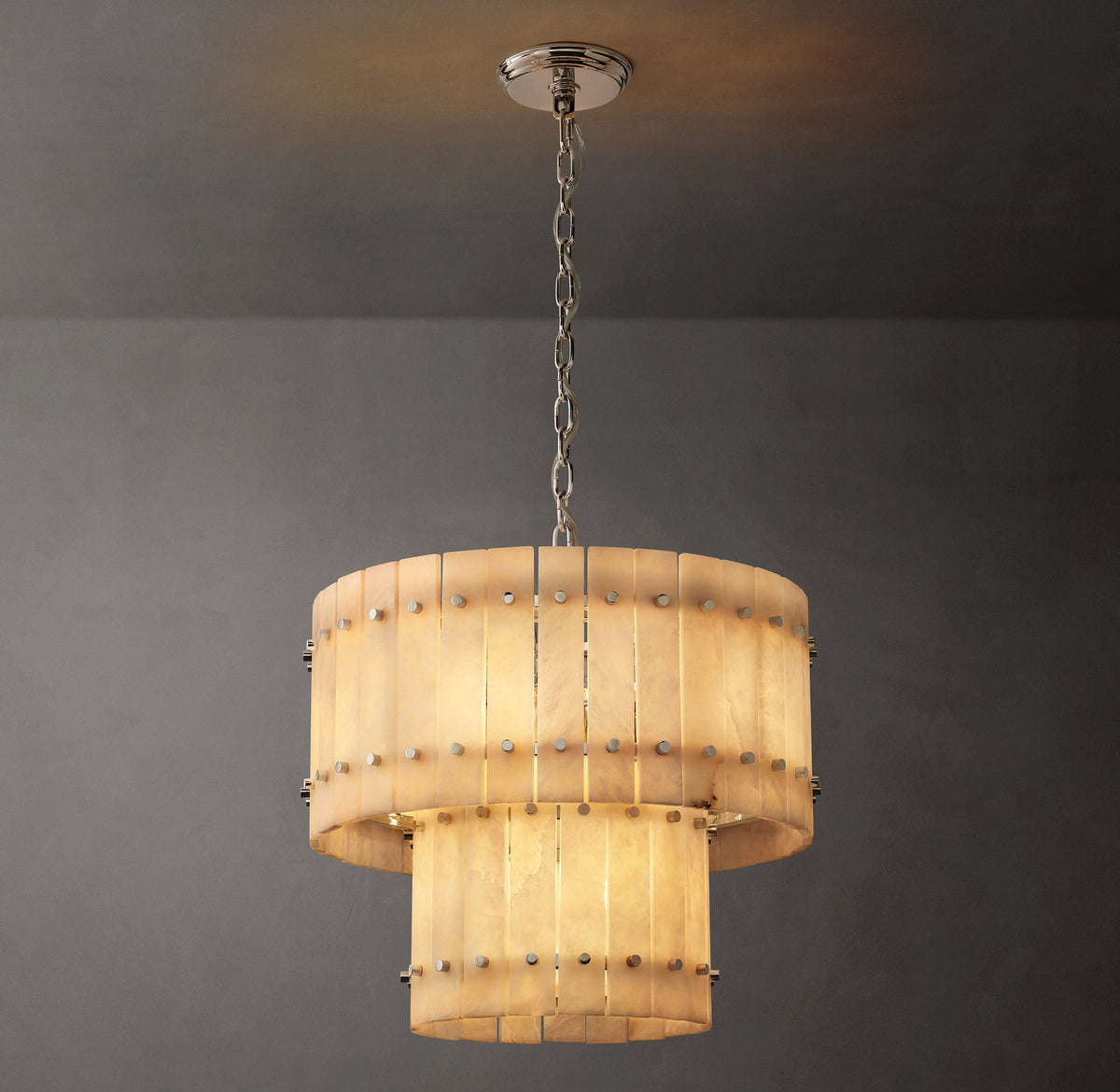 Sculptural San Marco Alabaster Two-Tier Round Chandelier – 22" Polished Nickel — view 1