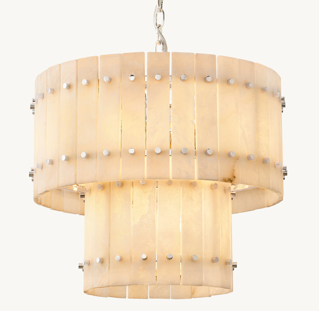Sculptural San Marco Alabaster Two-Tier Round Chandelier – 22" Polished Nickel — view 2