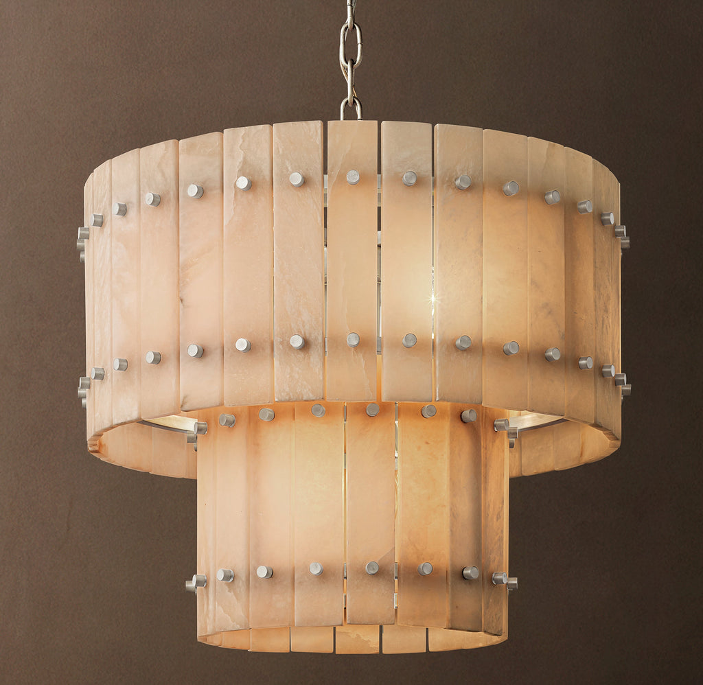 Sculptural San Marco Alabaster Two-Tier Round Chandelier – 22" Polished Nickel — view 3