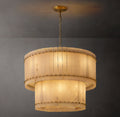 Sculptural San Marco Alabaster Two-Tier Round Chandelier – 37" Antiqued Brass — view 1
