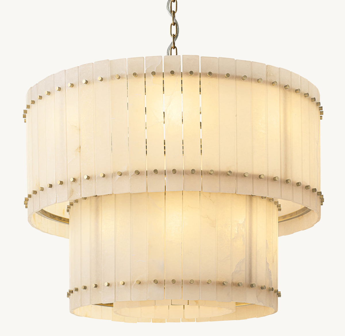 Sculptural San Marco Alabaster Two-Tier Round Chandelier – 37" Antiqued Brass — view 2