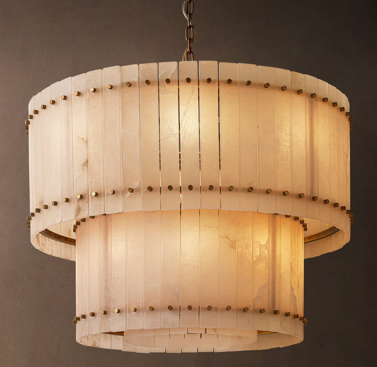 Sculptural San Marco Alabaster Two-Tier Round Chandelier – 37" Antiqued Brass — view 3