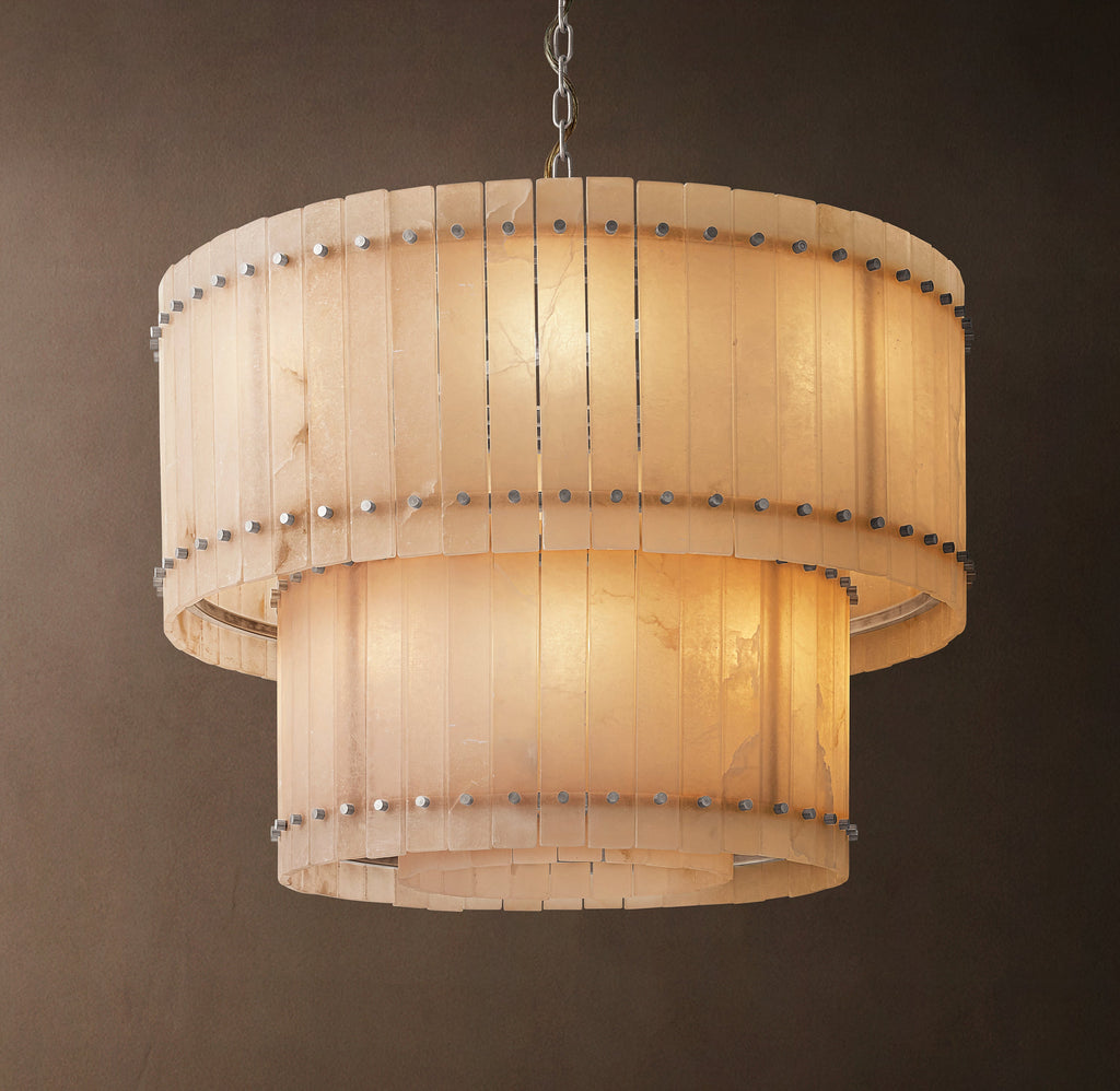 Sculptural San Marco Alabaster Two-Tier Round Chandelier – 37" Polished Nickel — view 2
