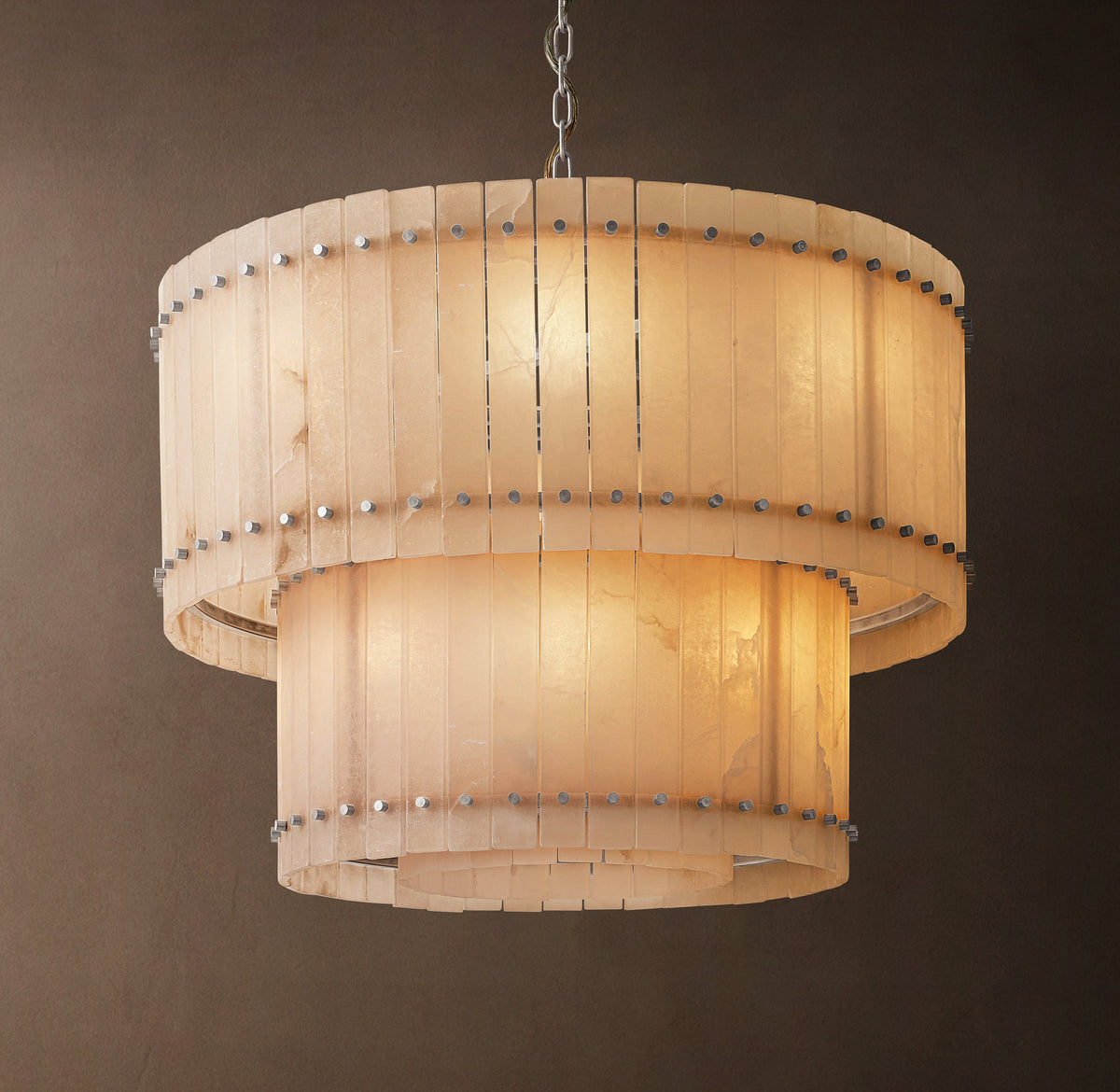 Sculptural San Marco Alabaster Two-Tier Round Chandelier – 37" Polished Nickel — view 2