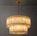 Sculptural San Marco Alabaster Two-Tier Round Chandelier – 48" Antiqued Brass — view 1