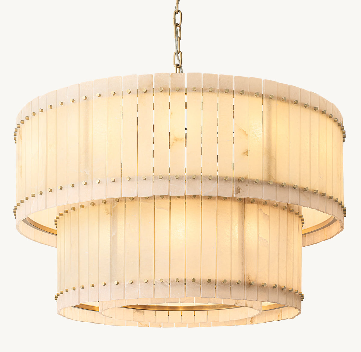 Sculptural San Marco Alabaster Two-Tier Round Chandelier – 48" Antiqued Brass — view 2