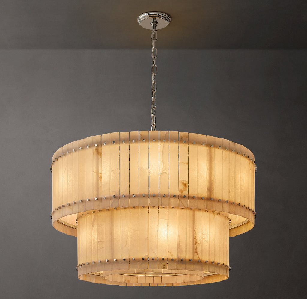 Sculptural San Marco Alabaster Two-Tier Round Chandelier – 48" Polished Nickel — view 1