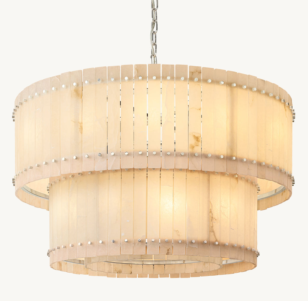 Sculptural San Marco Alabaster Two-Tier Round Chandelier – 48" Polished Nickel — view 2