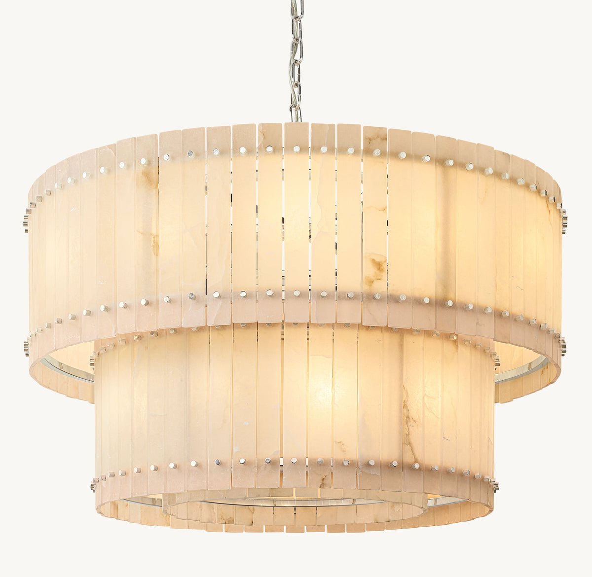 Sculptural San Marco Alabaster Two-Tier Round Chandelier – 48" Polished Nickel — view 2