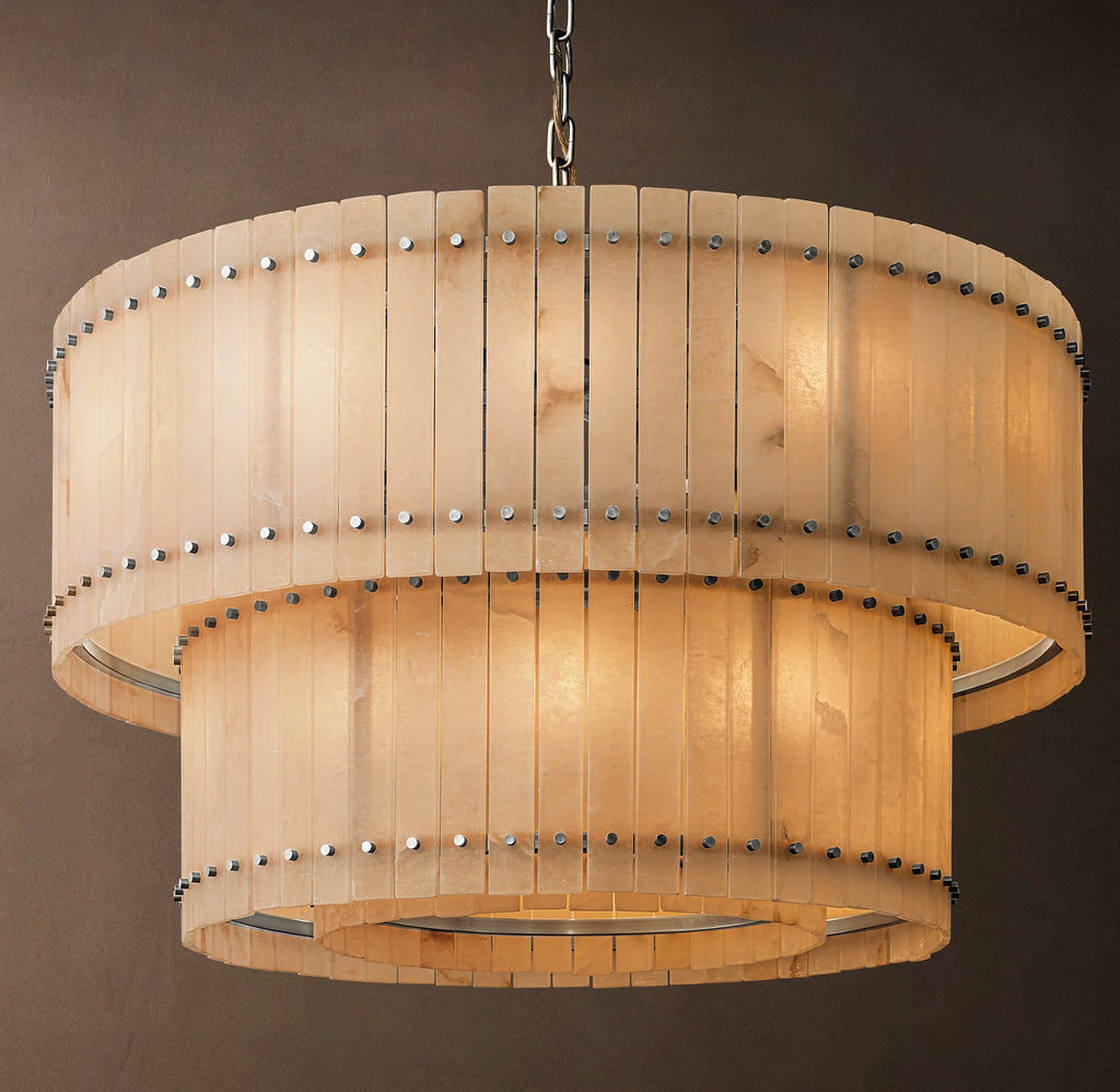 Sculptural San Marco Alabaster Two-Tier Round Chandelier – 48" Polished Nickel — view 3