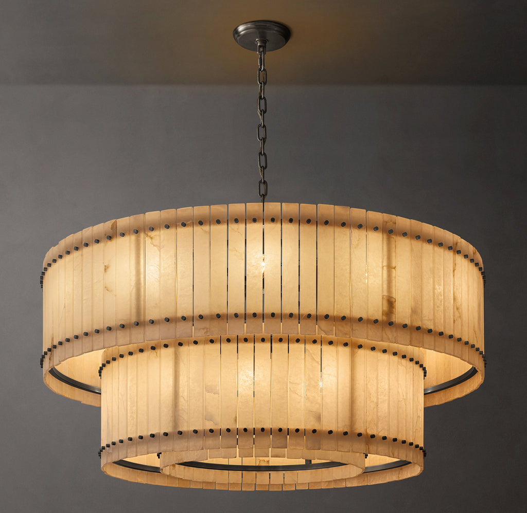 Sculptural San Marco Alabaster Two-Tier Round Chandelier – 60" Bronze — view 1