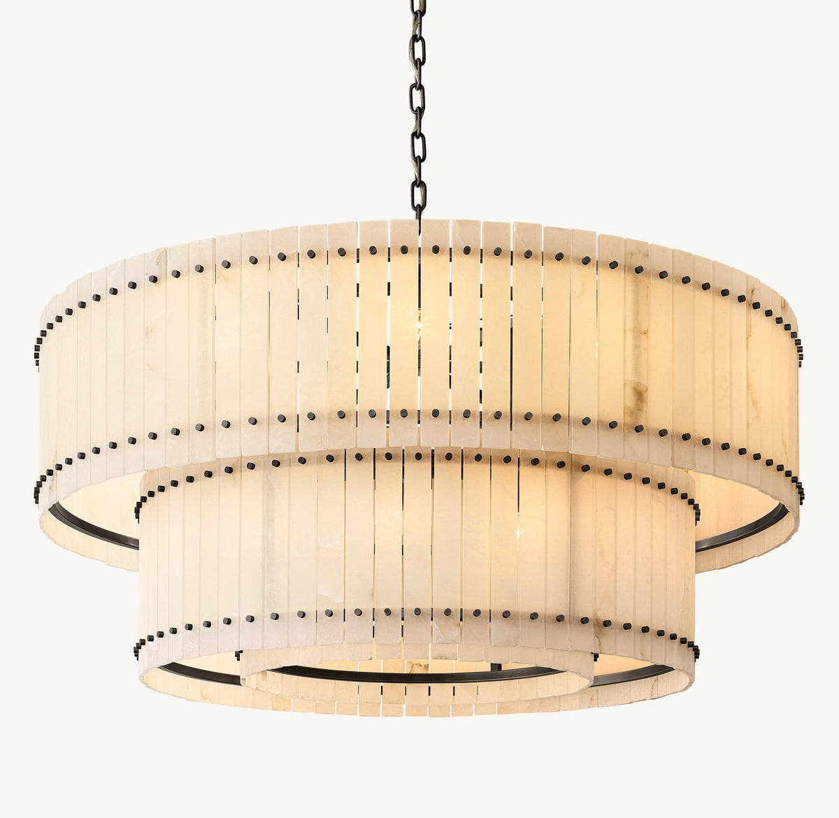 Sculptural San Marco Alabaster Two-Tier Round Chandelier – 60" Bronze — view 2