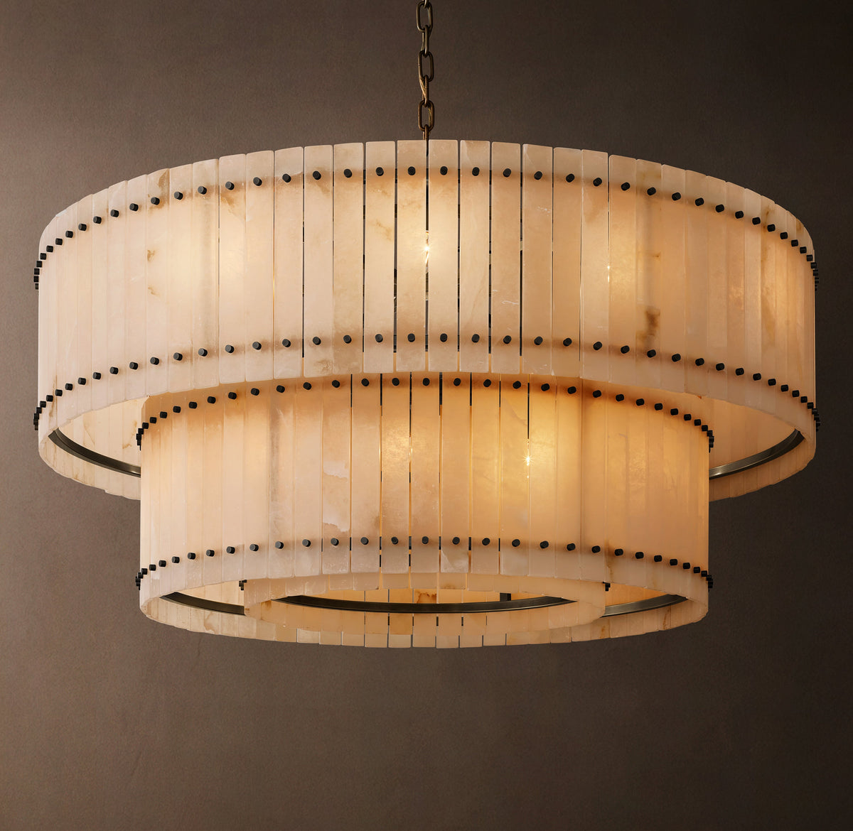Sculptural San Marco Alabaster Two-Tier Round Chandelier – 60" Bronze — view 3