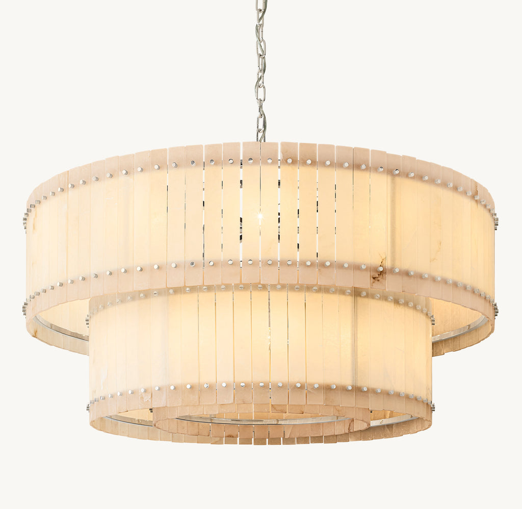 Sculptural San Marco Alabaster Two-Tier Round Chandelier – 60" Polished Nickel — view 2
