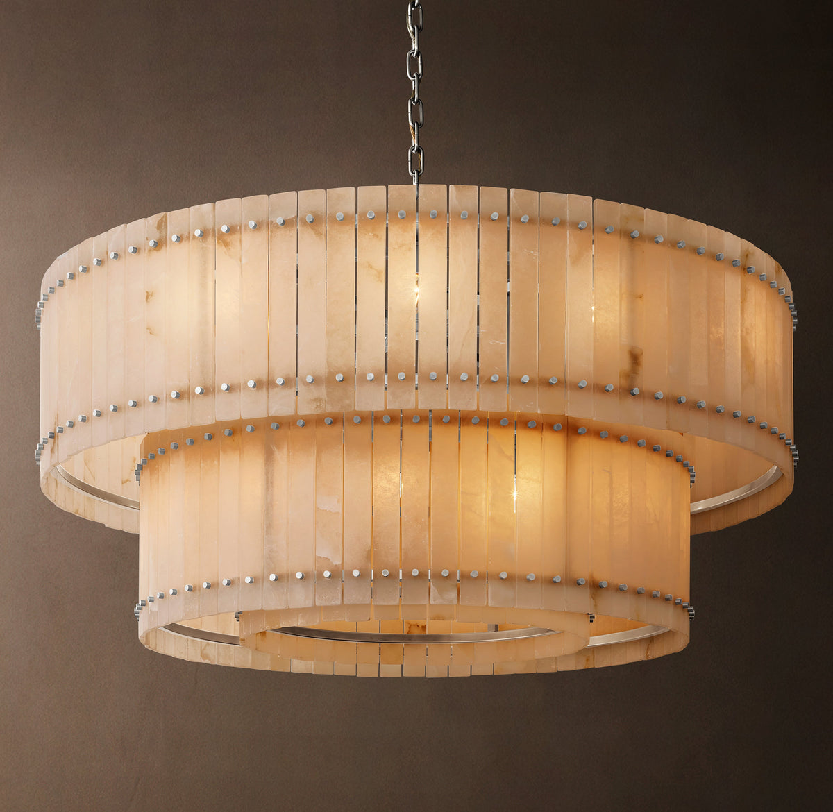 Sculptural San Marco Alabaster Two-Tier Round Chandelier – 60" Polished Nickel — view 3