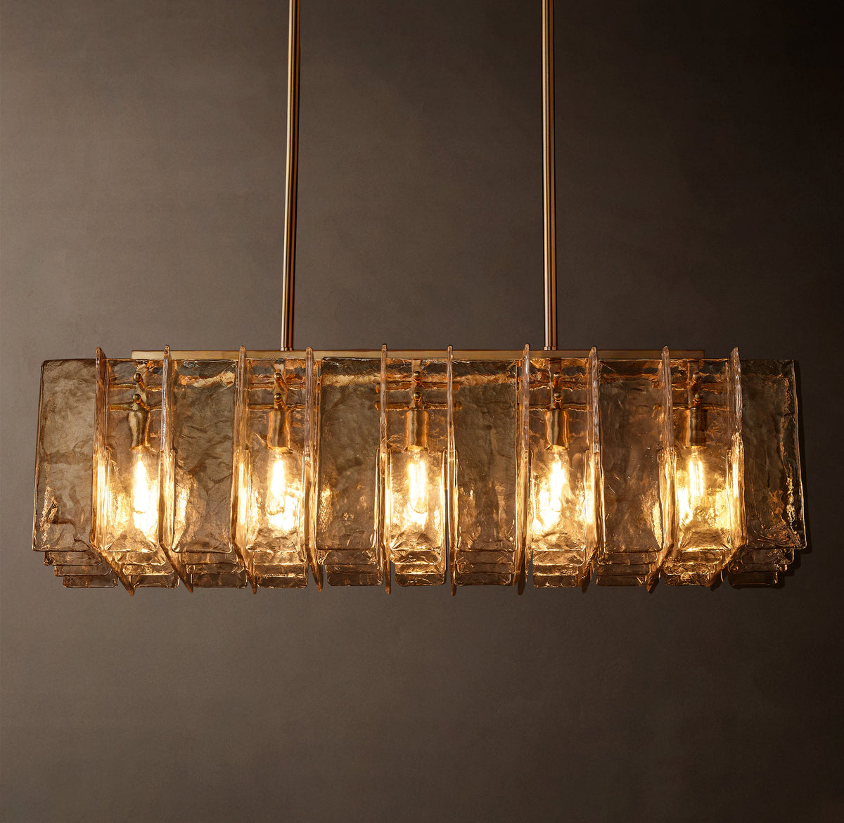 Signature Lattice Smoke Glass Rectangular Chandelier – 49" — view 2