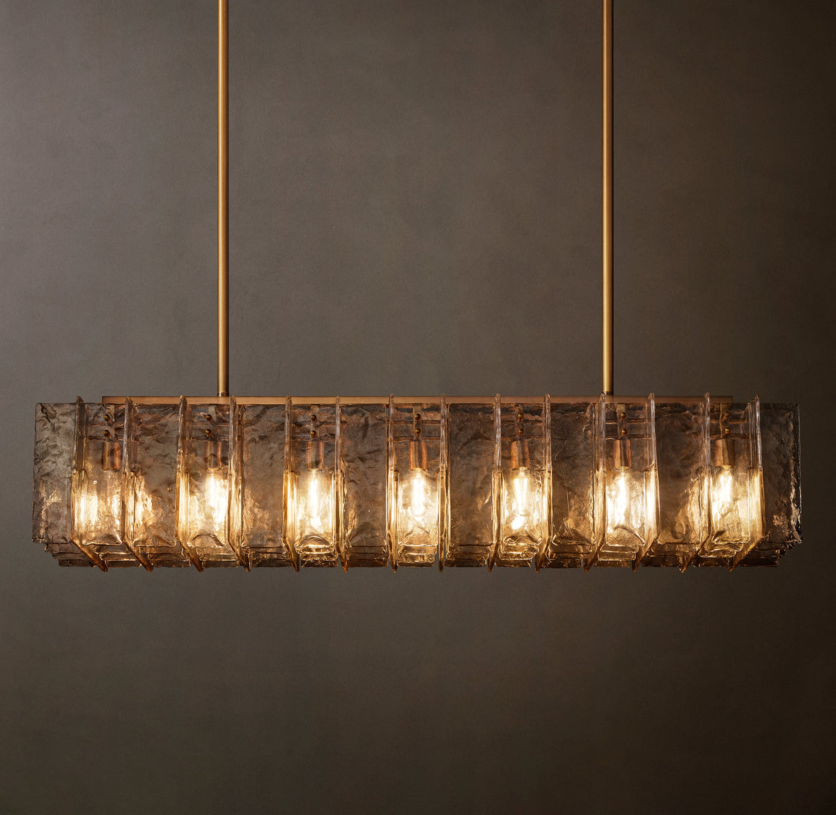 Signature Lattice Smoke Glass Rectangular Chandelier – 67" — view 2