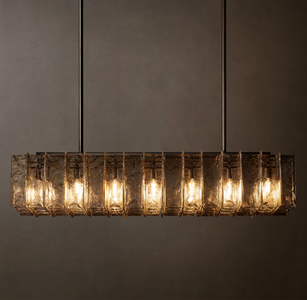 Signature Lattice Smoke Glass Rectangular Chandelier – 49" — view 2