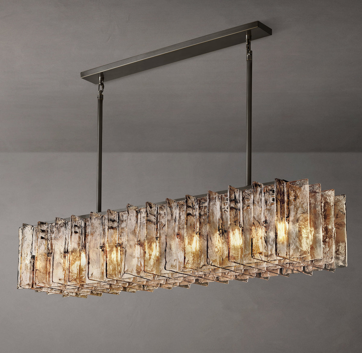 Signature Lattice Smoke Glass Rectangular Chandelier – 49" — view 4