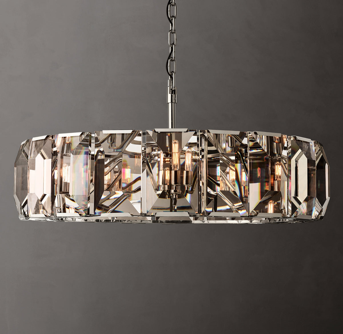 Signature Harlow Crystal Round Chandelier – 43" Polished Stainless Steel — view 1