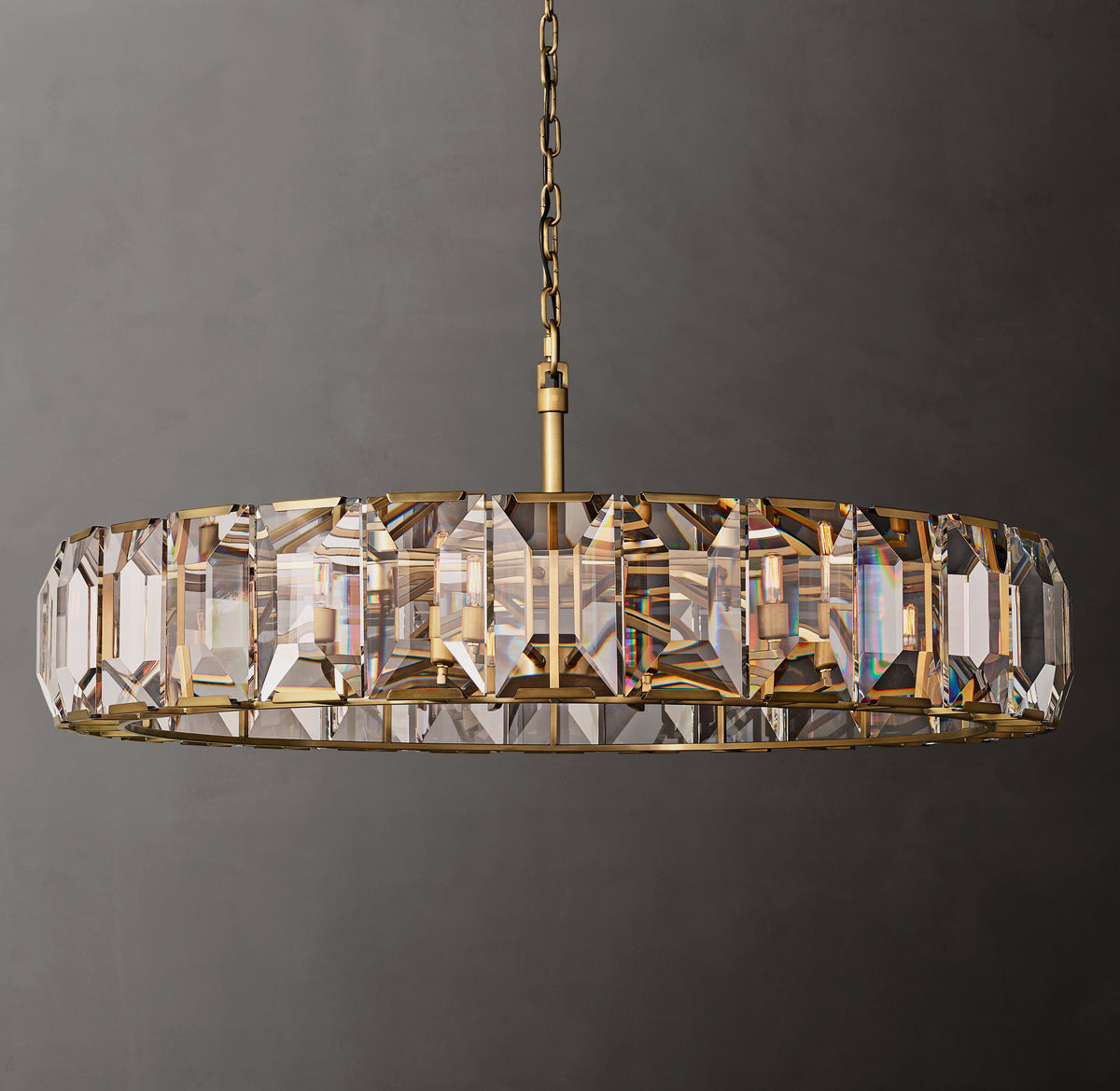 Signature Harlow Crystal Round Chandelier – 60" Lacquered Burnished Brass — view 1