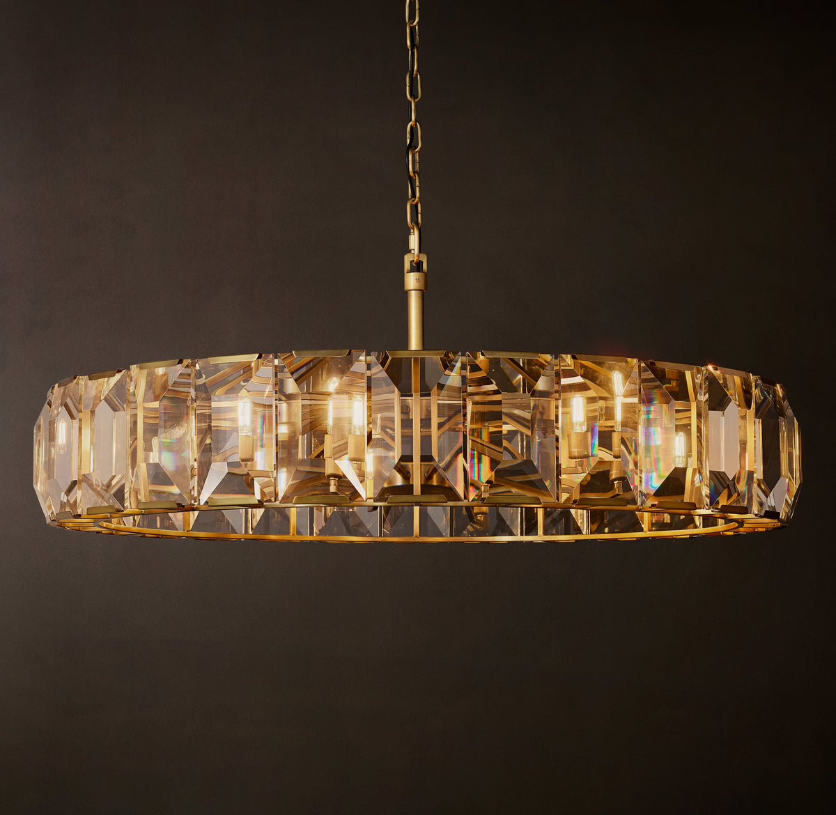 Signature Harlow Crystal Round Chandelier – 60" Lacquered Burnished Brass — view 4