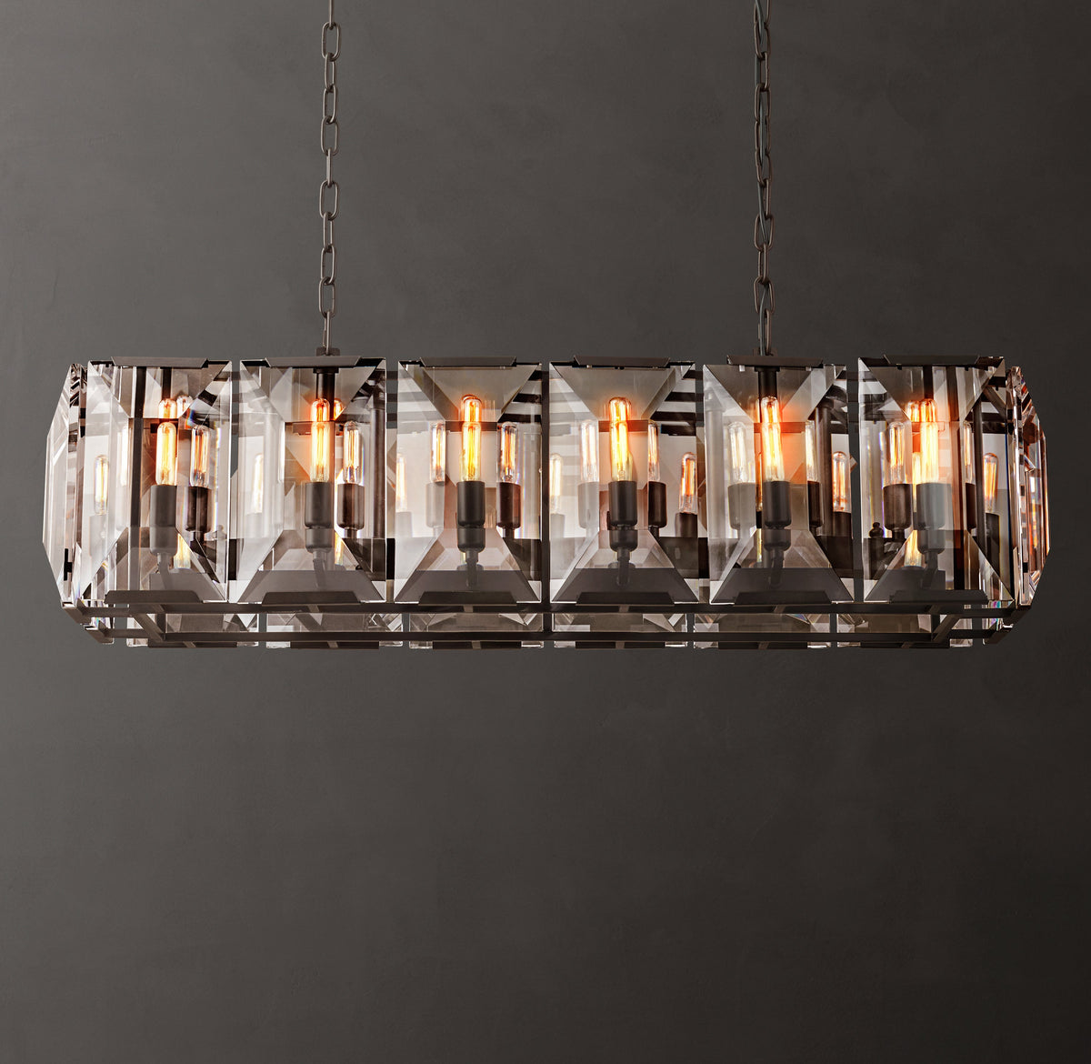 Signature Harlow Crystal Rectangular Chandelier – 42" Iron — view 1