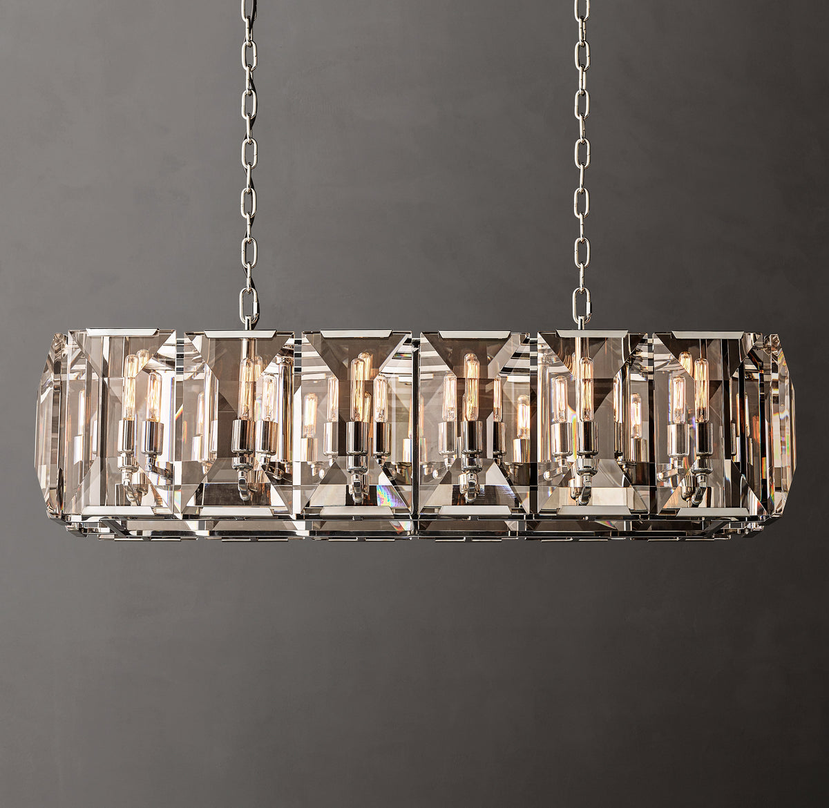 Signature Harlow Crystal Rectangular Chandelier – 42" Polished Stainless Steel — view 1