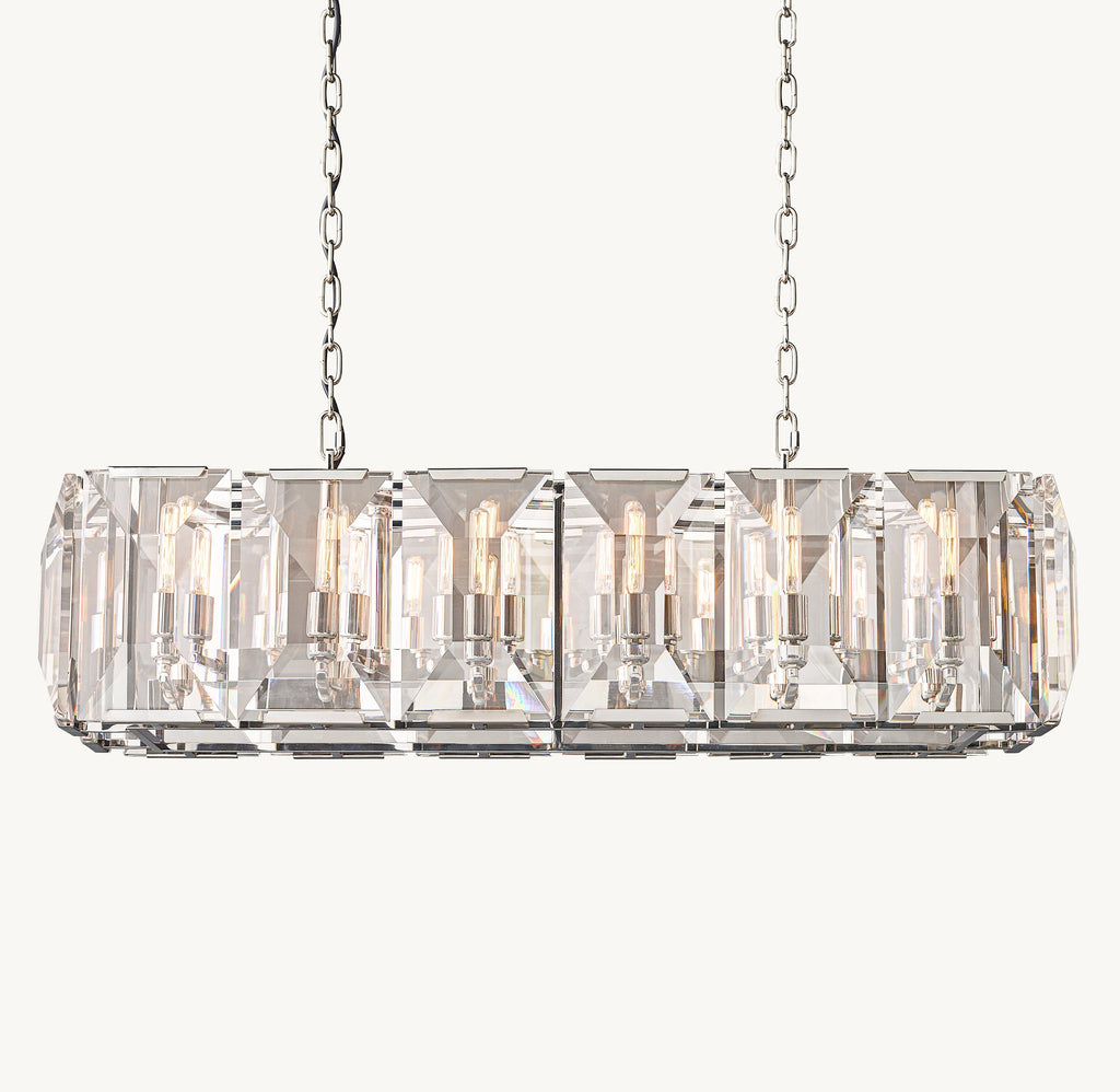 Signature Harlow Crystal Rectangular Chandelier – 42" Polished Stainless Steel — view 2