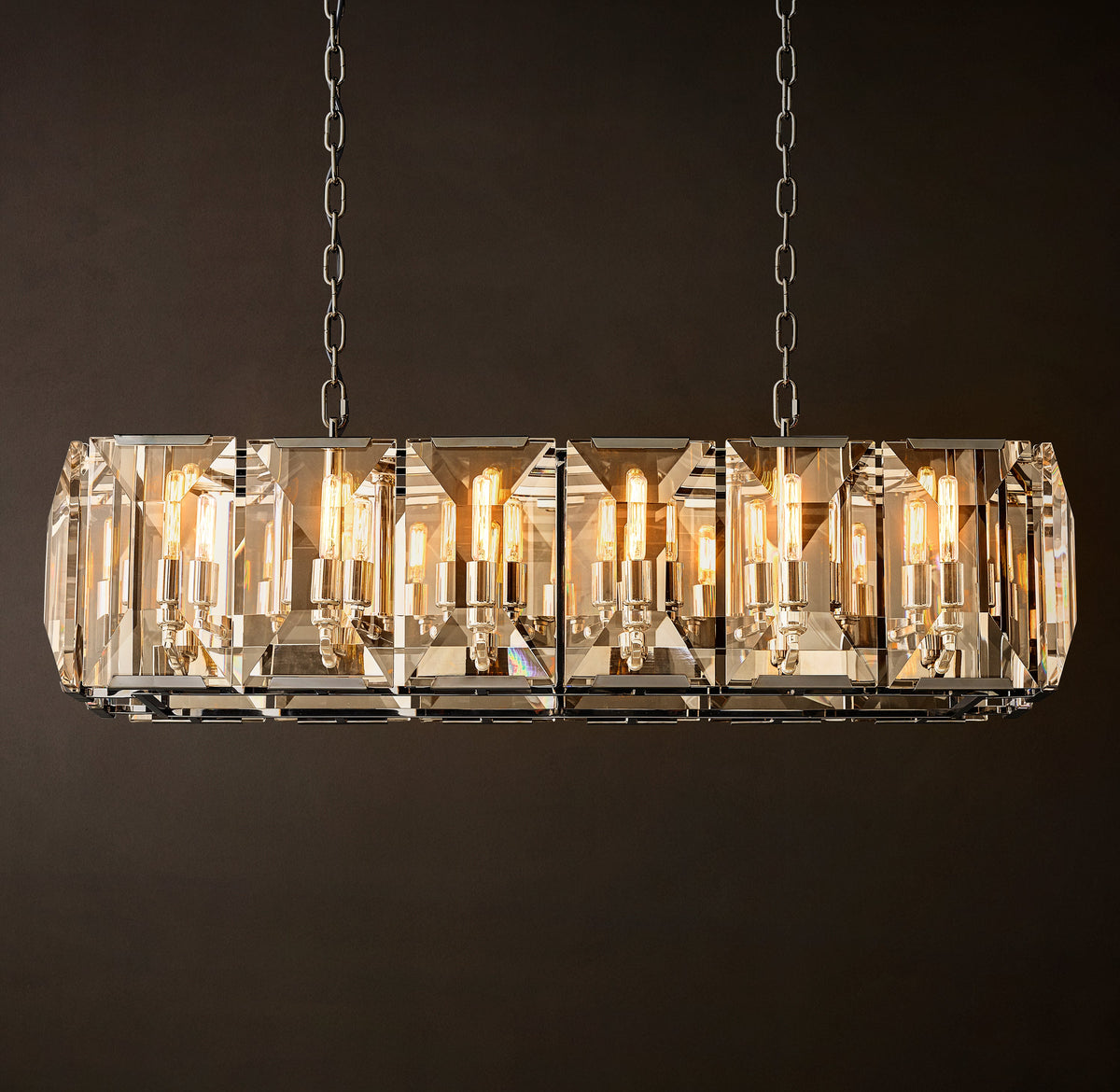 Signature Harlow Crystal Rectangular Chandelier – 42" Polished Stainless Steel — view 3