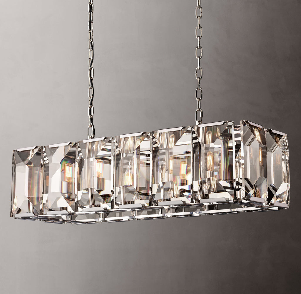 Signature Harlow Crystal Rectangular Chandelier – 42" Polished Stainless Steel — view 4