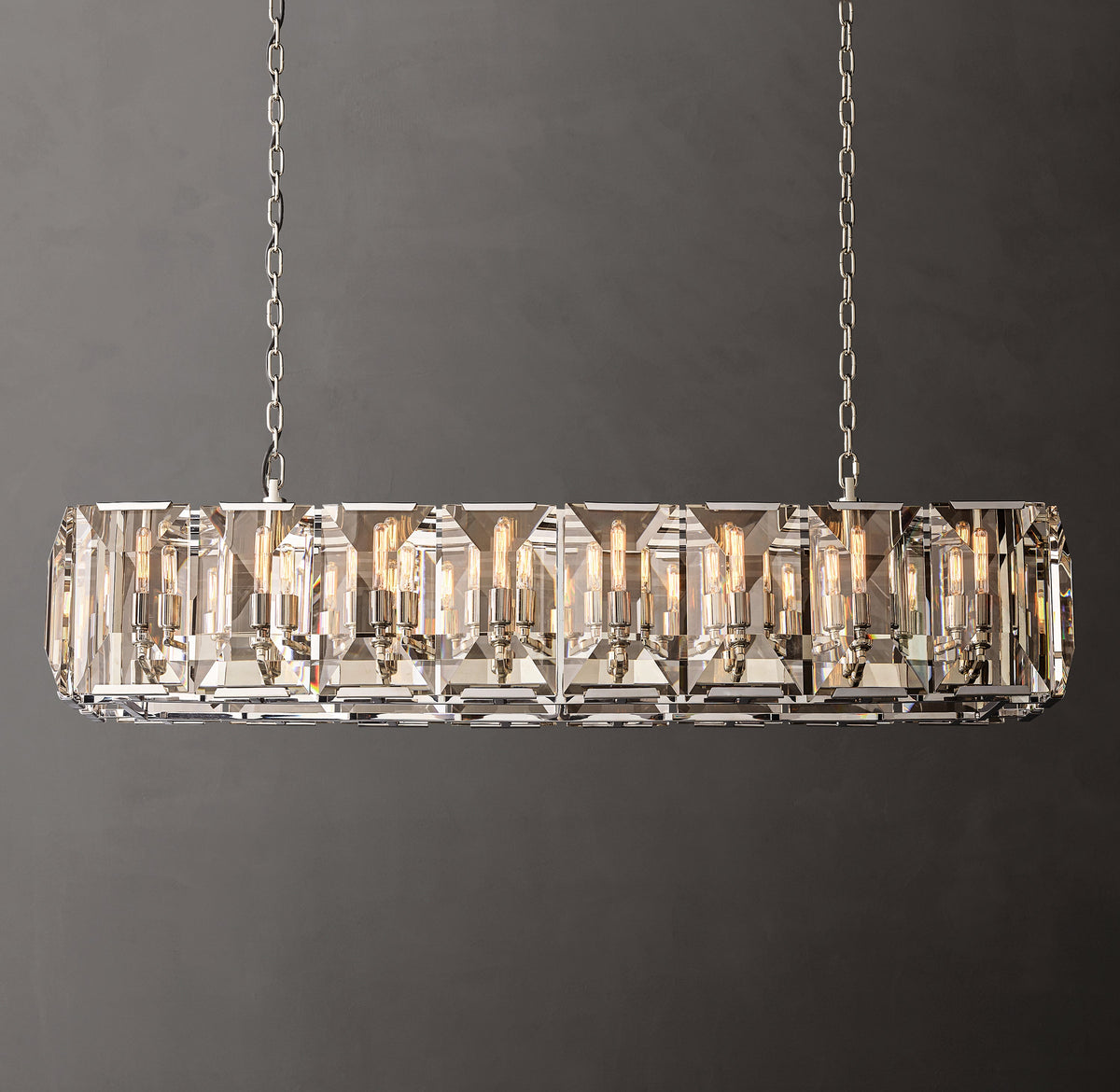 Signature Harlow Crystal Rectangular Chandelier – 54" Polished Stainless Steel — view 1