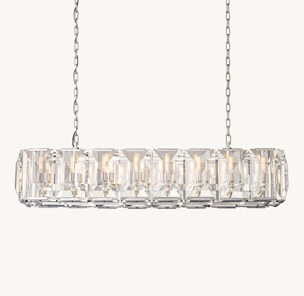 Signature Harlow Crystal Rectangular Chandelier – 54" Polished Stainless Steel — view 2