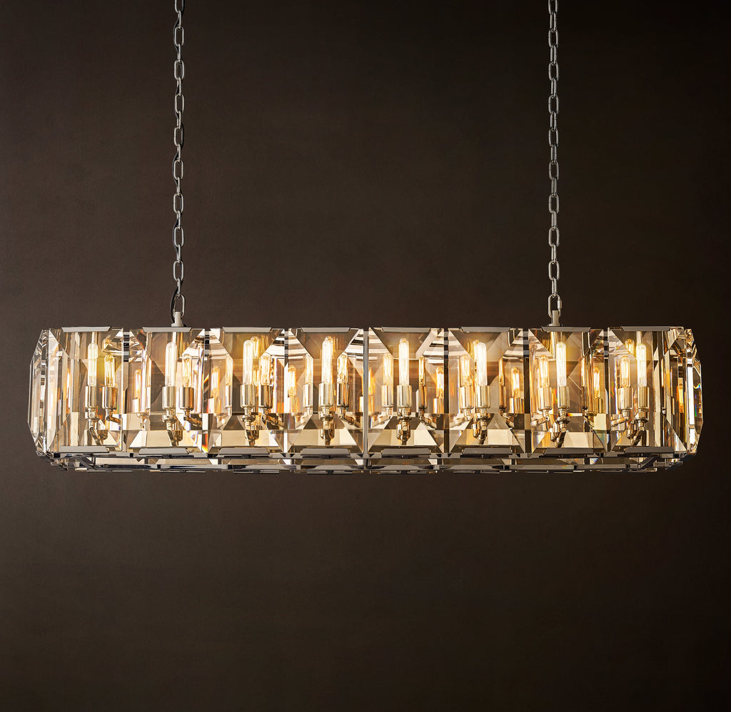 Signature Harlow Crystal Rectangular Chandelier – 54" Polished Stainless Steel — view 3