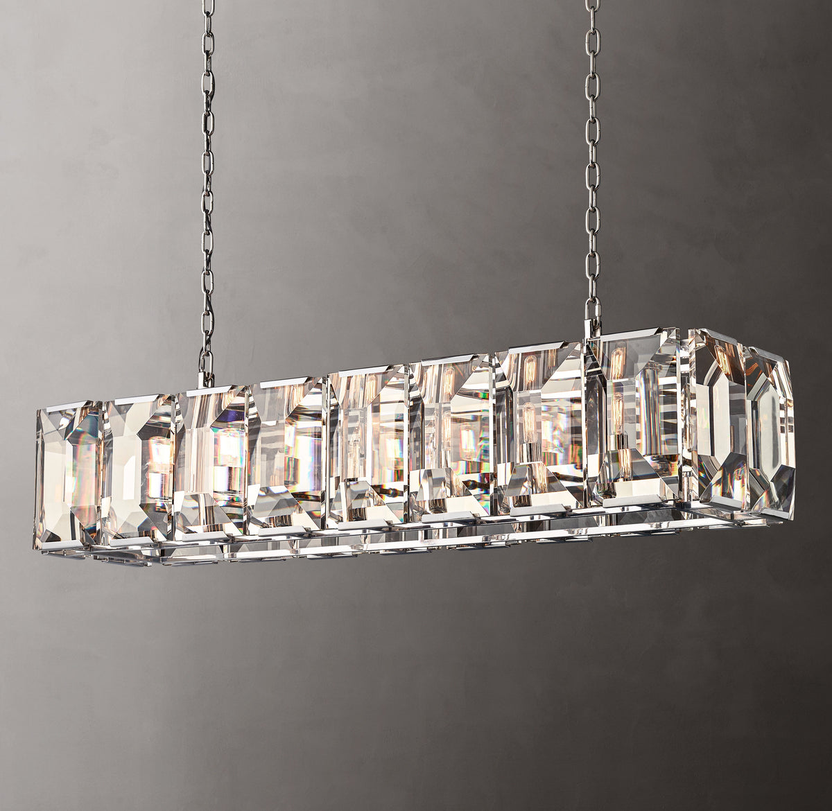 Signature Harlow Crystal Rectangular Chandelier – 54" Polished Stainless Steel — view 4