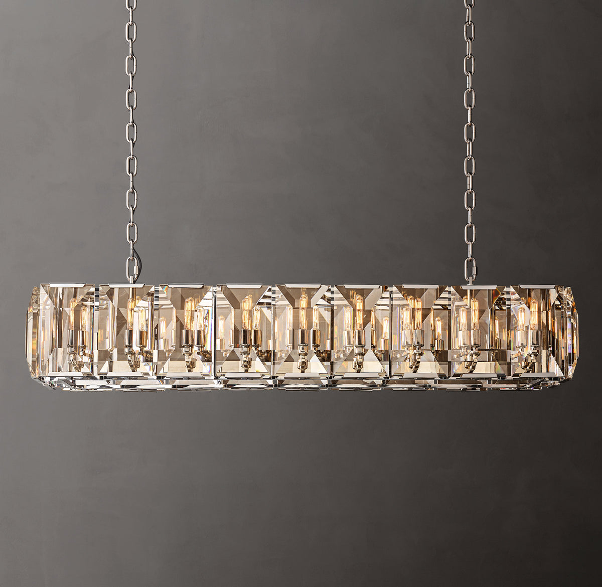 Signature Harlow Crystal Rectangular Chandelier – 62" Polished Stainless Steel — view 1