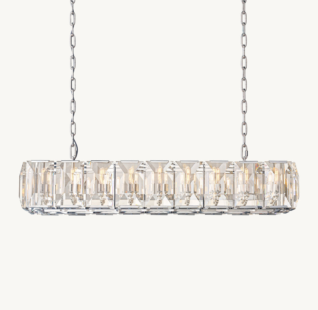 Signature Harlow Crystal Rectangular Chandelier – 62" Polished Stainless Steel — view 2