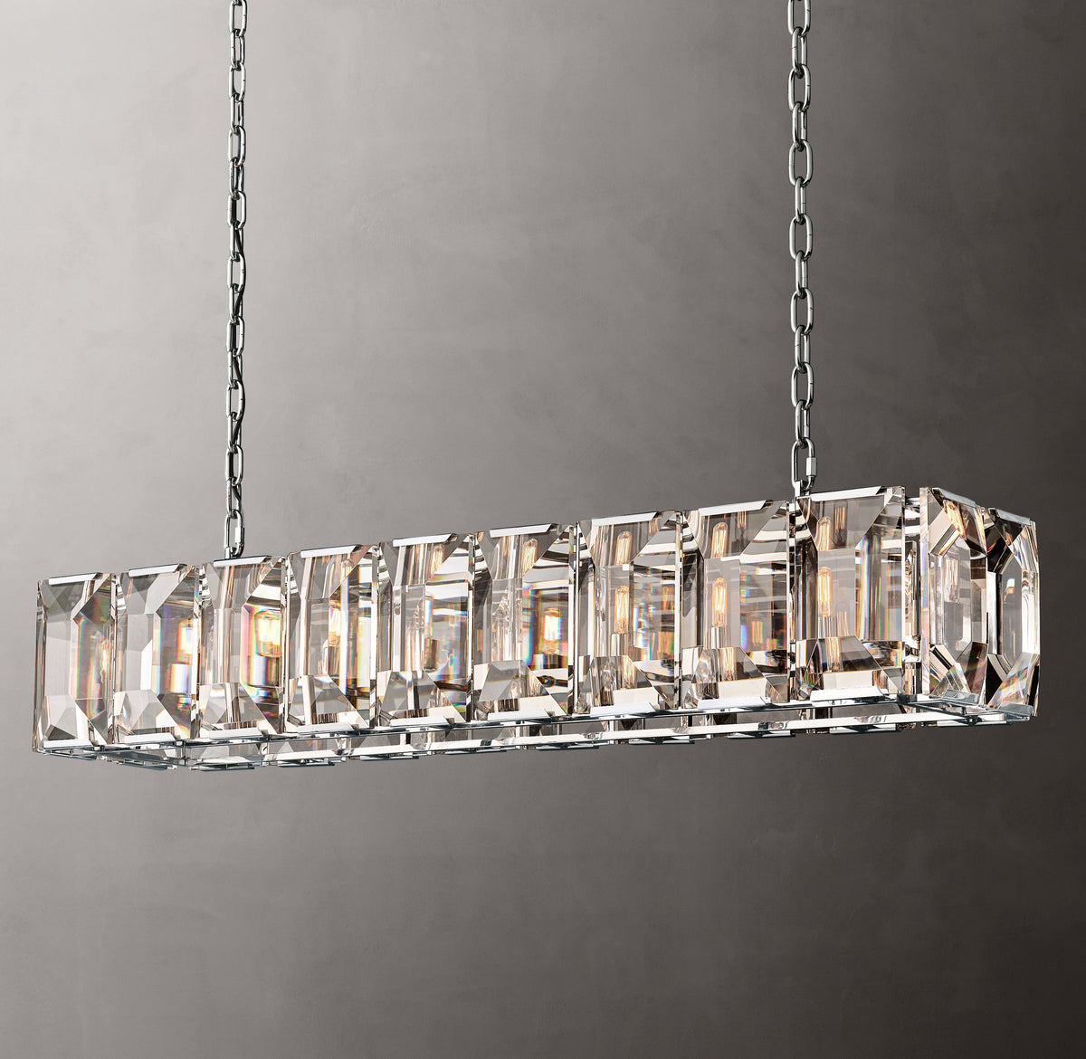 Signature Harlow Crystal Rectangular Chandelier – 62" Polished Stainless Steel — view 4