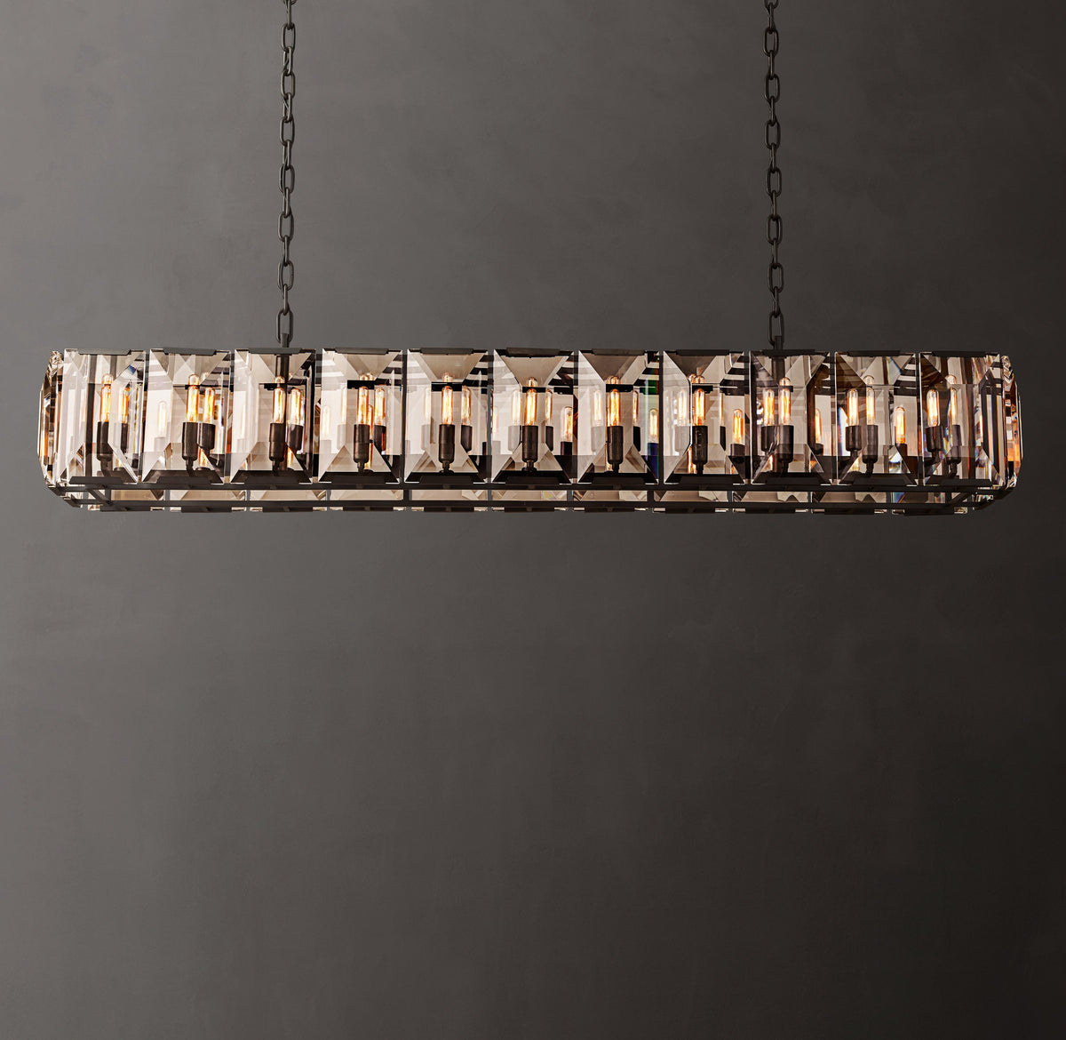 Signature Harlow Crystal Rectangular Chandelier – 74" Iron — view 1