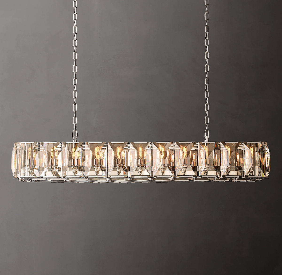 Signature Harlow Crystal Rectangular Chandelier – 74" Polished Stainless Steel — view 1