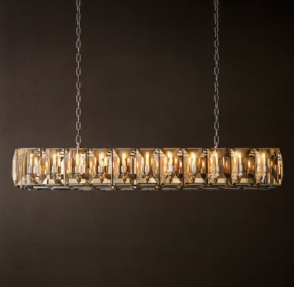 Signature Harlow Crystal Rectangular Chandelier – 74" Polished Stainless Steel — view 3