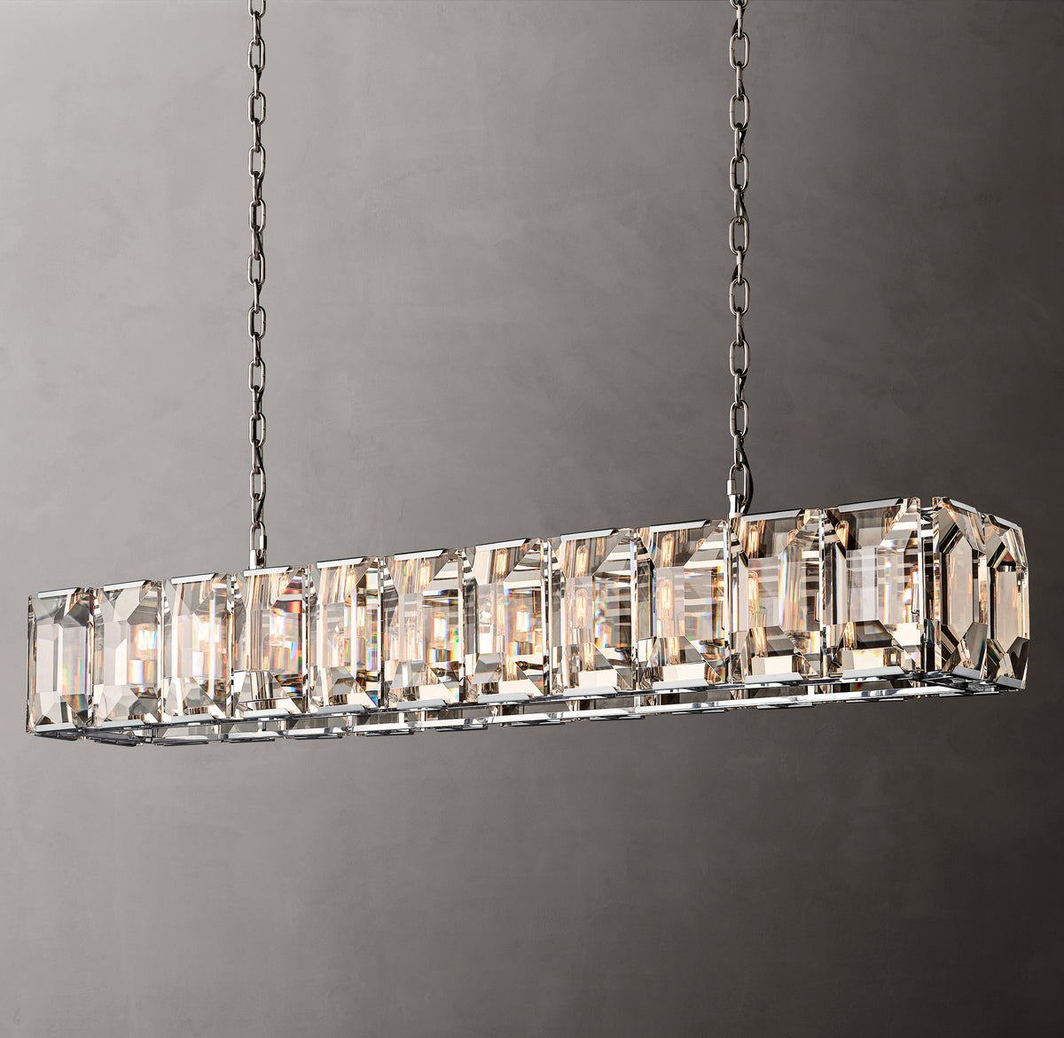 Signature Harlow Crystal Rectangular Chandelier – 74" Polished Stainless Steel — view 4
