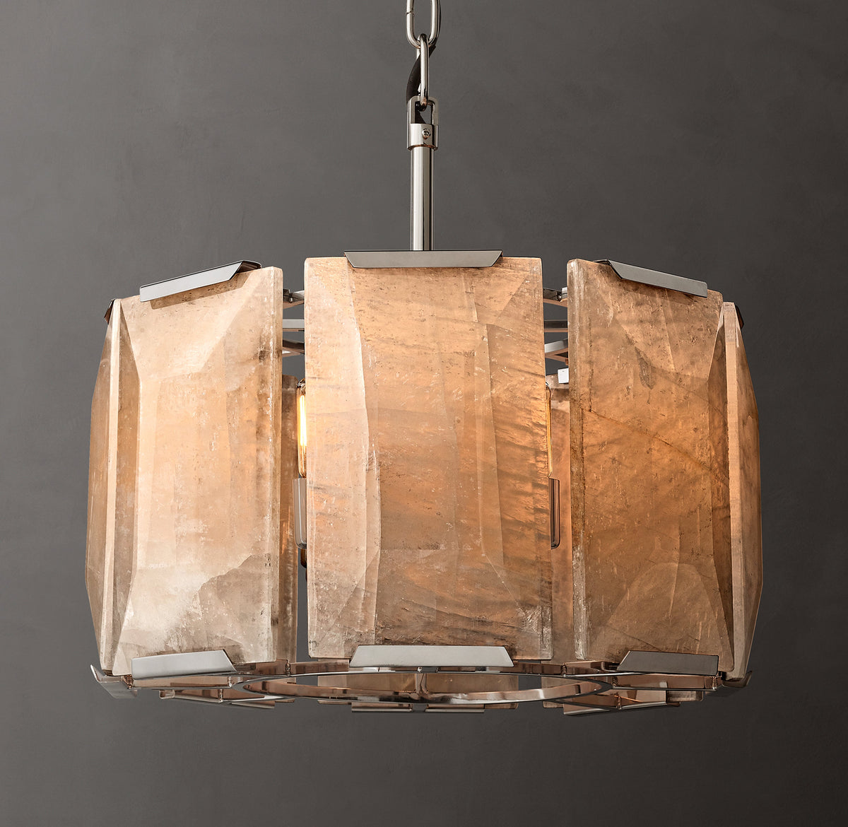 Signature Harlow Calcite Round Chandelier – 19" Polished Stainless Steel — view 1