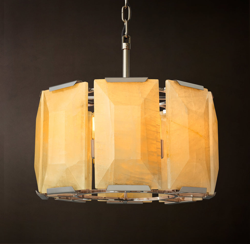 Signature Harlow Calcite Round Chandelier – 19" Polished Stainless Steel — view 3