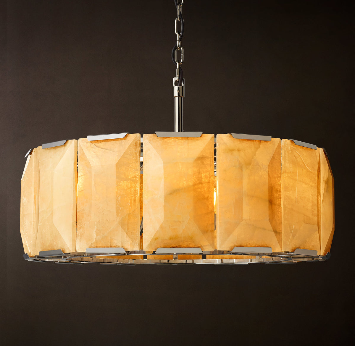 Signature Harlow Calcite Round Chandelier – 31" Polished Stainless Steel — view 2